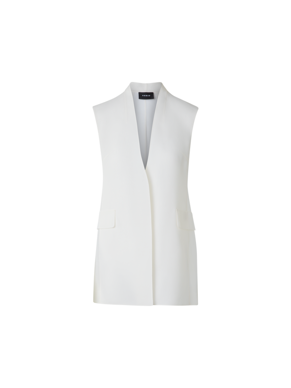 Designer Long Sheer Silk Organza Gilet - neutral - ecru - white