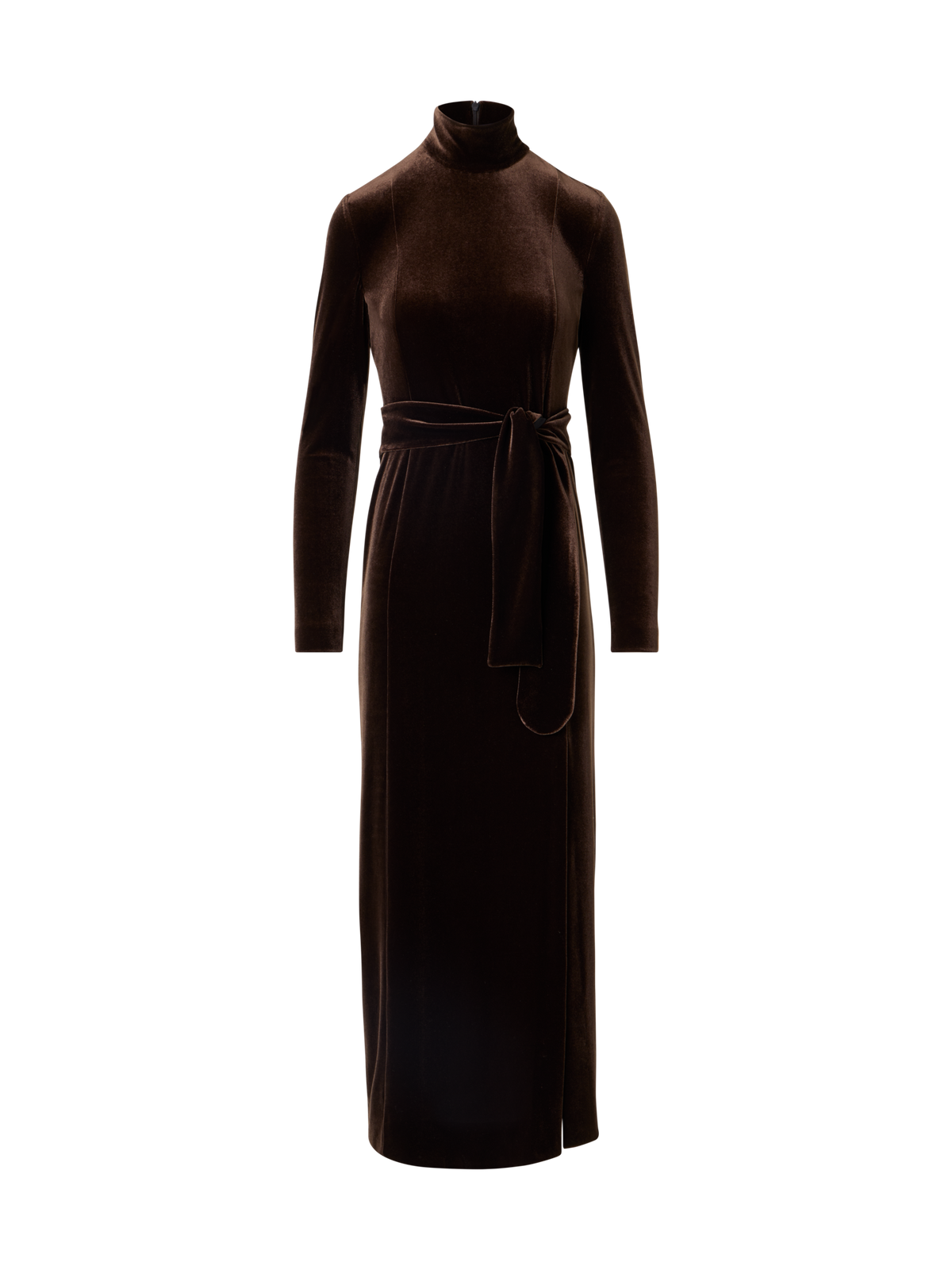 Designer Fitted Maxi Dress in Techno Stretch Velvet - brown