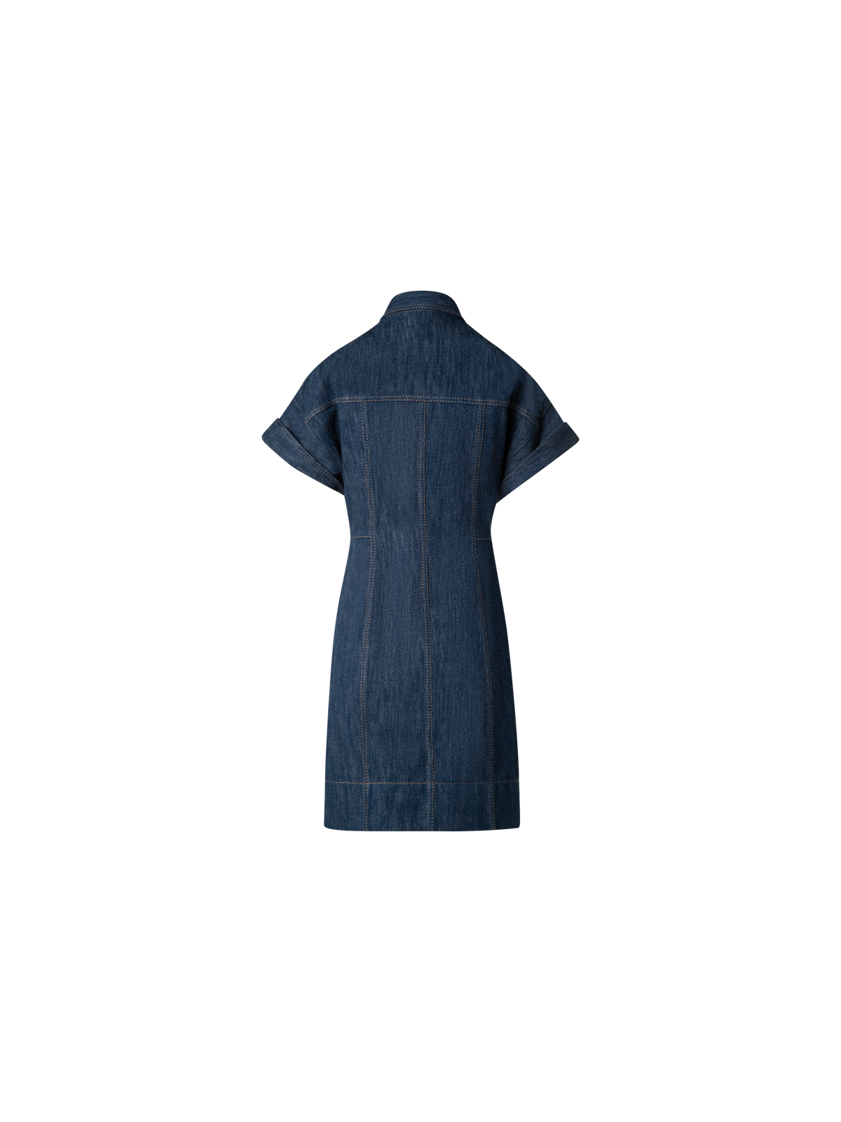 Designer Short Denim Dress with Polo Collar - navy - blue