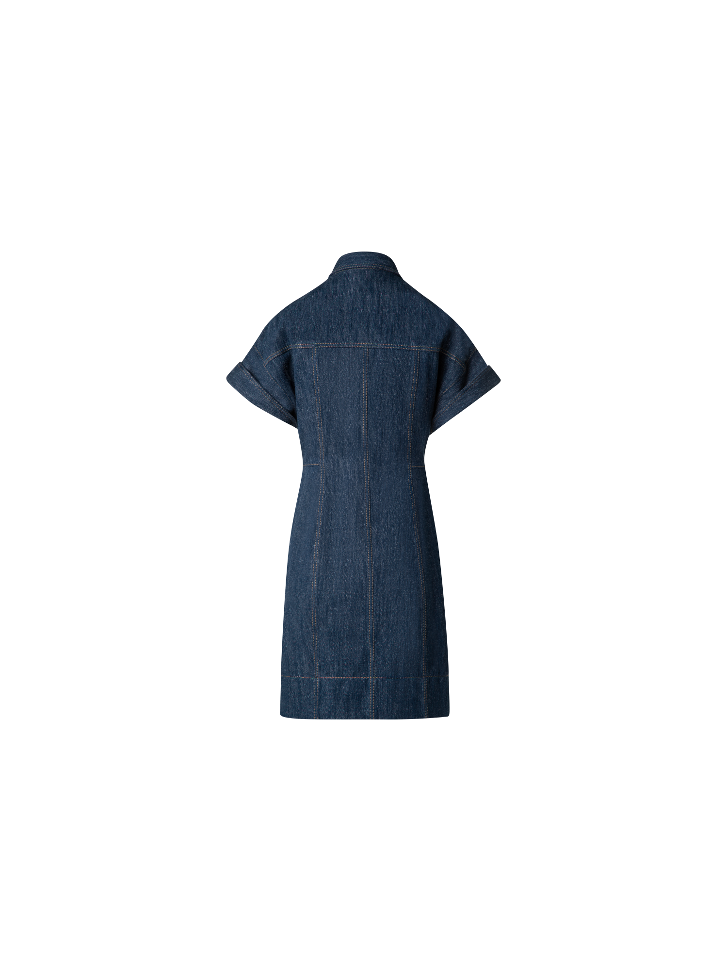 Designer Short Denim Dress with Polo Collar - navy - blue