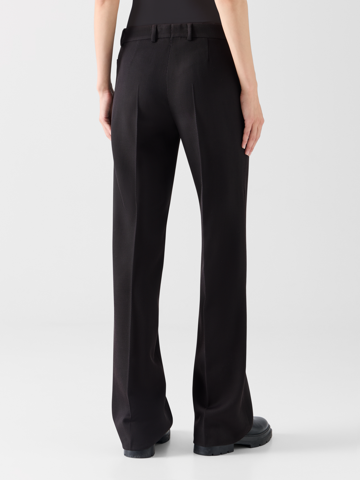 Designer Wool Tricotine Pants with Front Piping - brown 