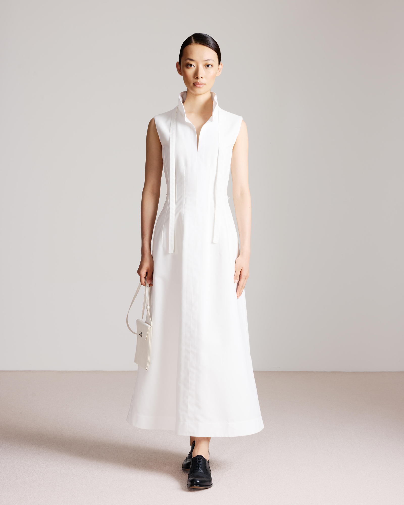 Designer Fit-and-Flare Cotton Midi Dress with Bow - white 