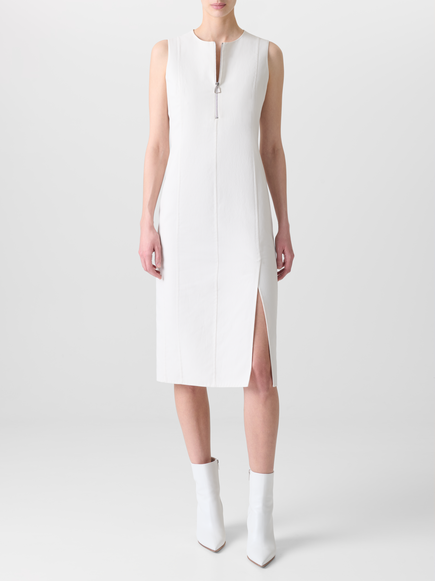 Designer Fitted Cotton Double-Face Sheath Dress - neutral - ecru - white