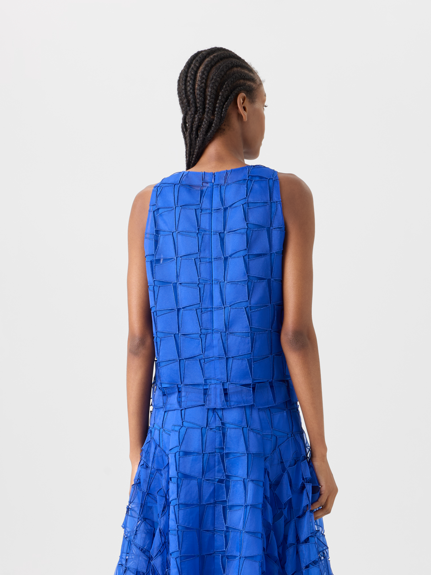 Designer Organza Trapezoid Embroidery Blouse - blue 