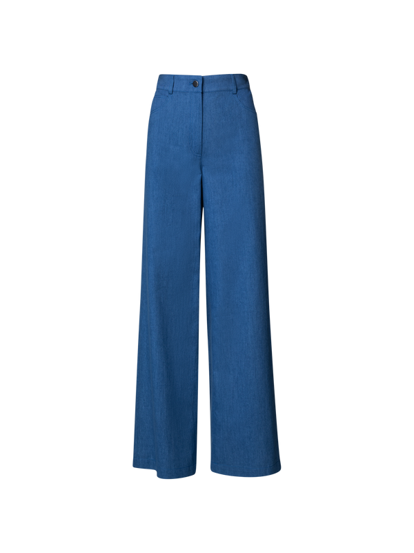 Designer Wide Washed Cotton Lyocell Denim Pants