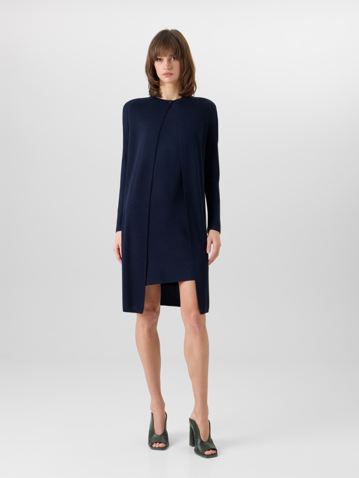 Designer Long-Sleeve Linen-Silk Knit Coat - navy #editorial