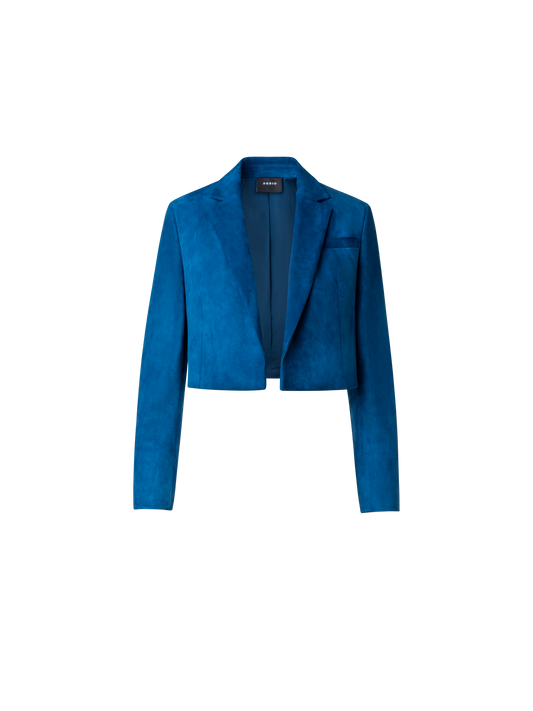 Designer Cropped Suede Leather Jacket with Lapel - blue