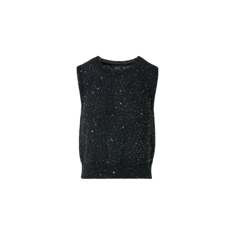 Sleeveless Linen Cotton Knit Top with Sequins