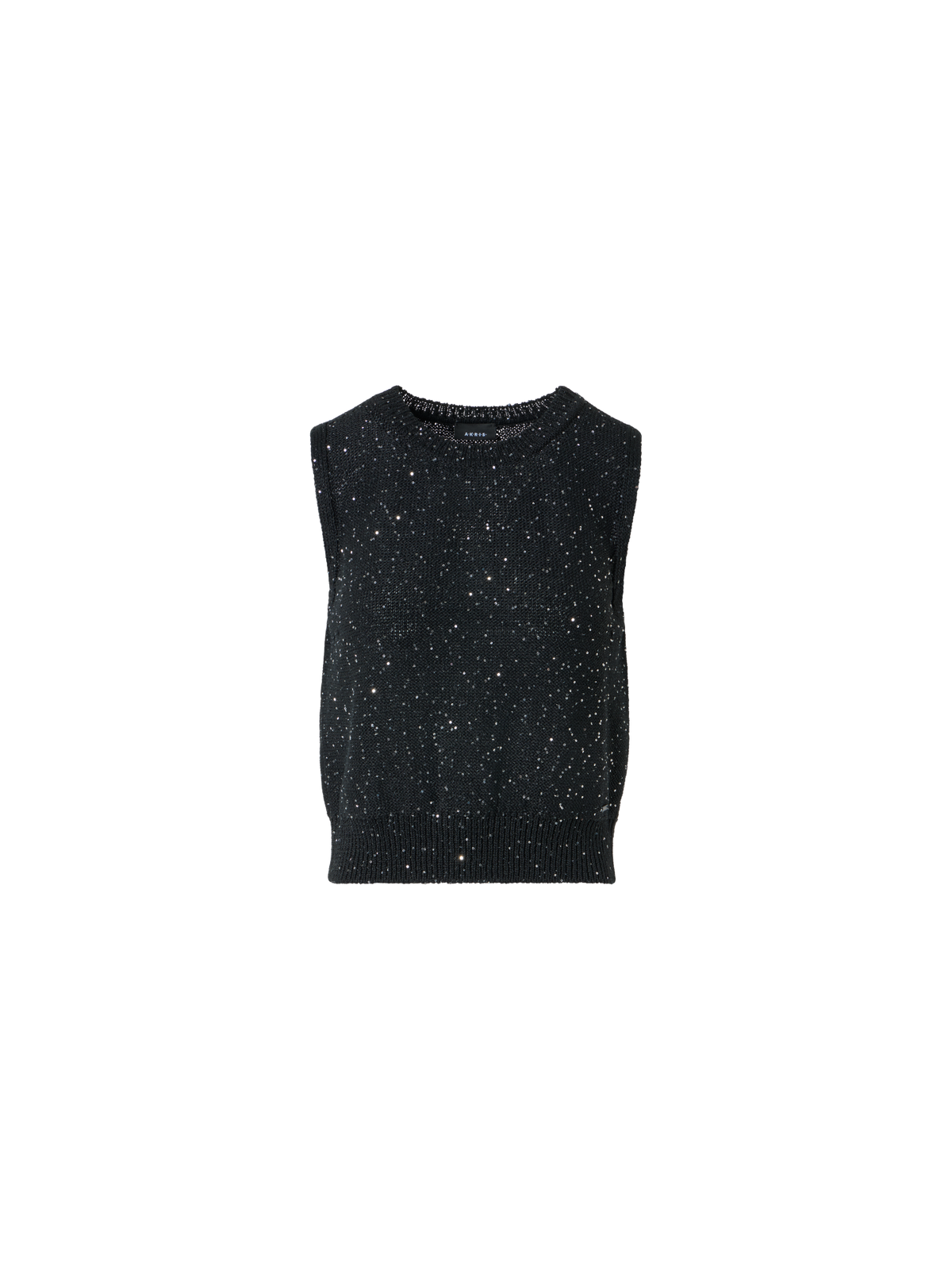Designer Sleeveless Linen Cotton Knit Top with Sequins - black - neutral