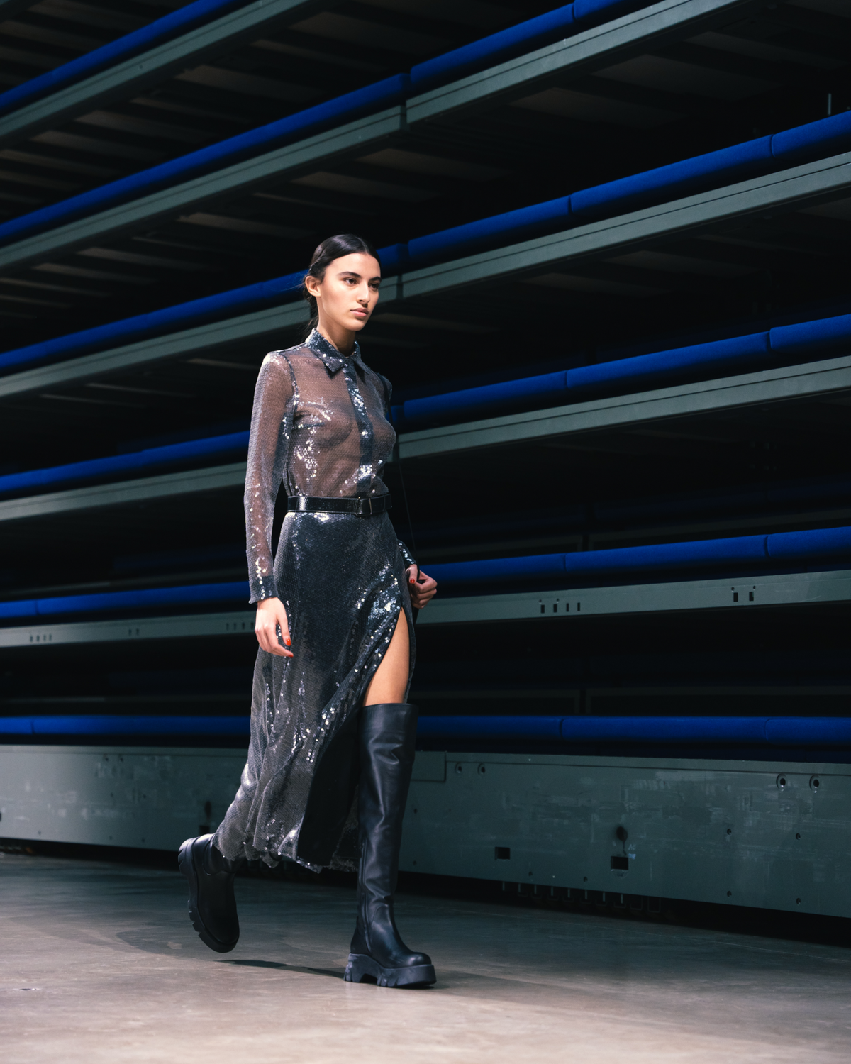 Designer Liquid Sequins Midi Skirt - black #editorial