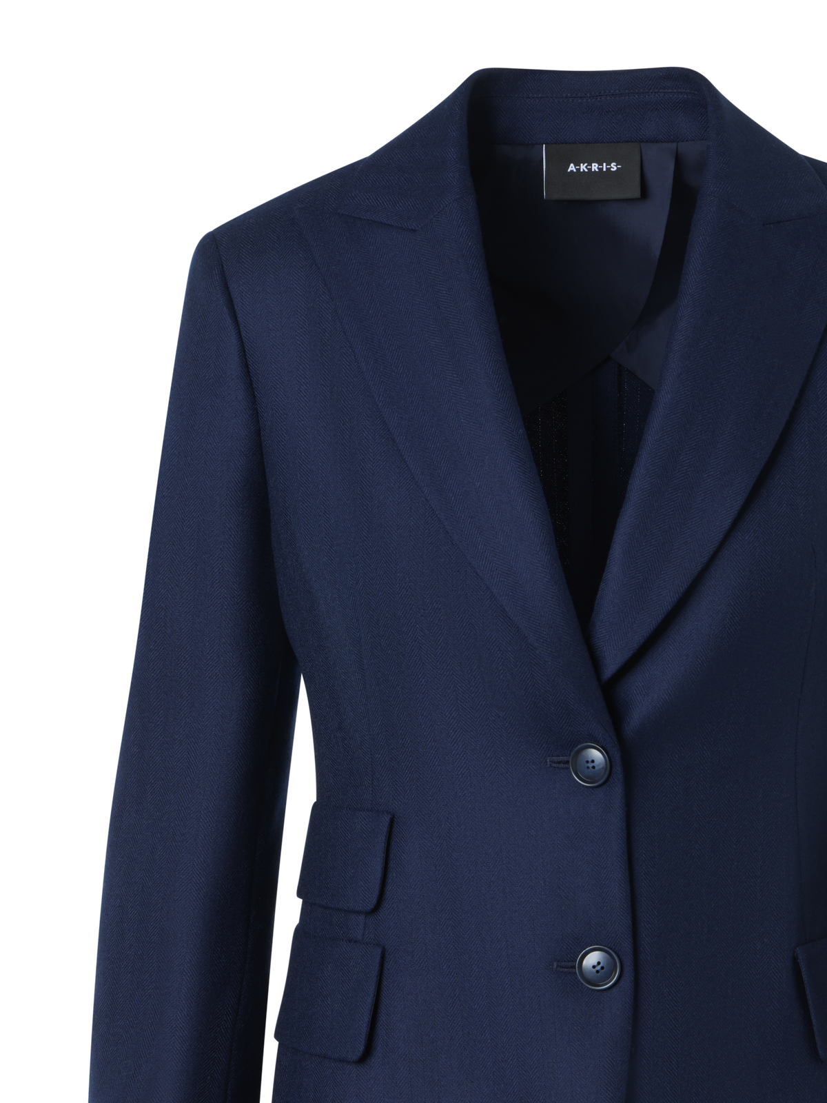 Designer Cashmere Herringbone Two-Button Blazer - navy - blue