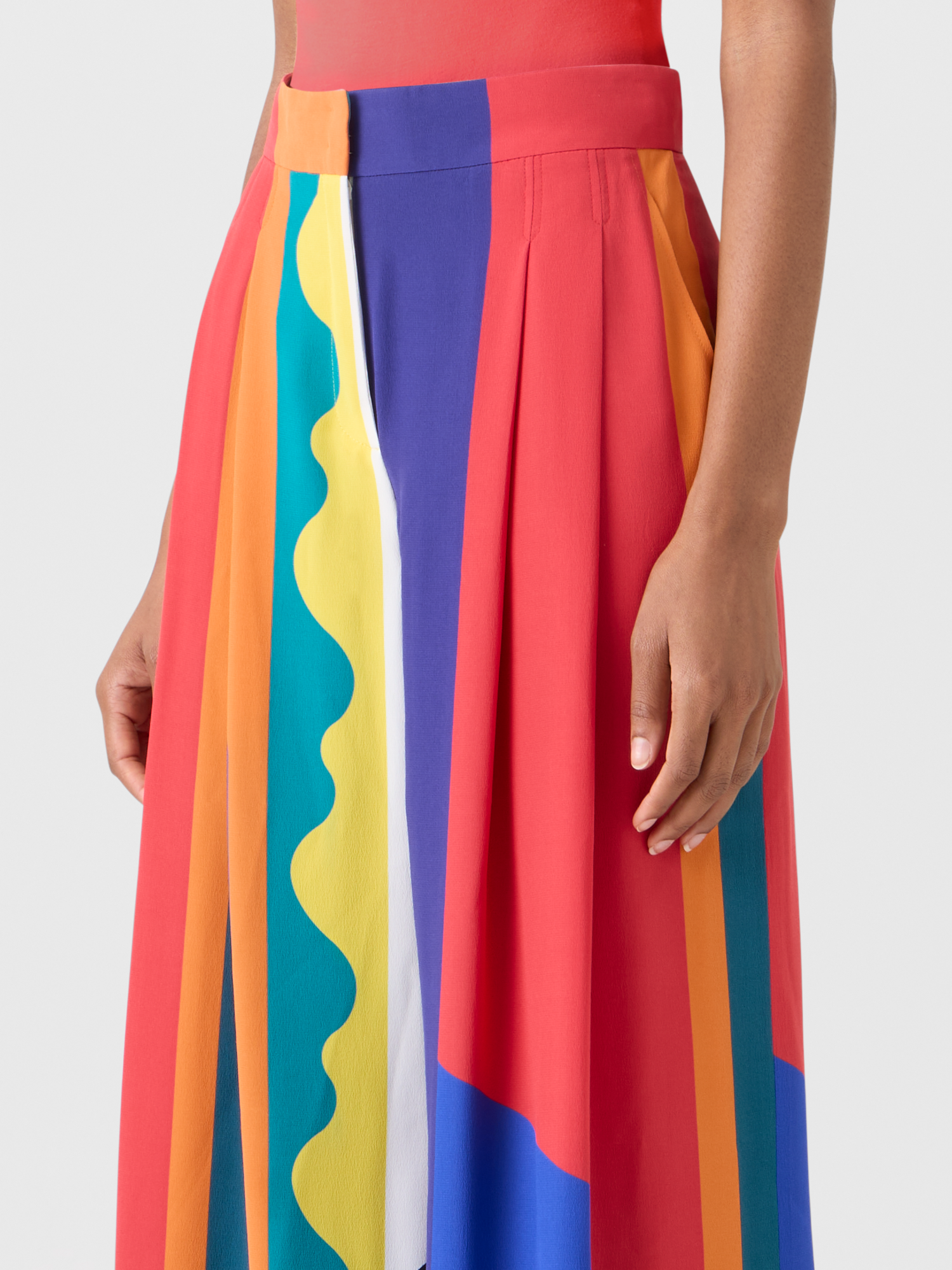 Designer Cassie Wide Silk Pants with Paravent Print - multicolor