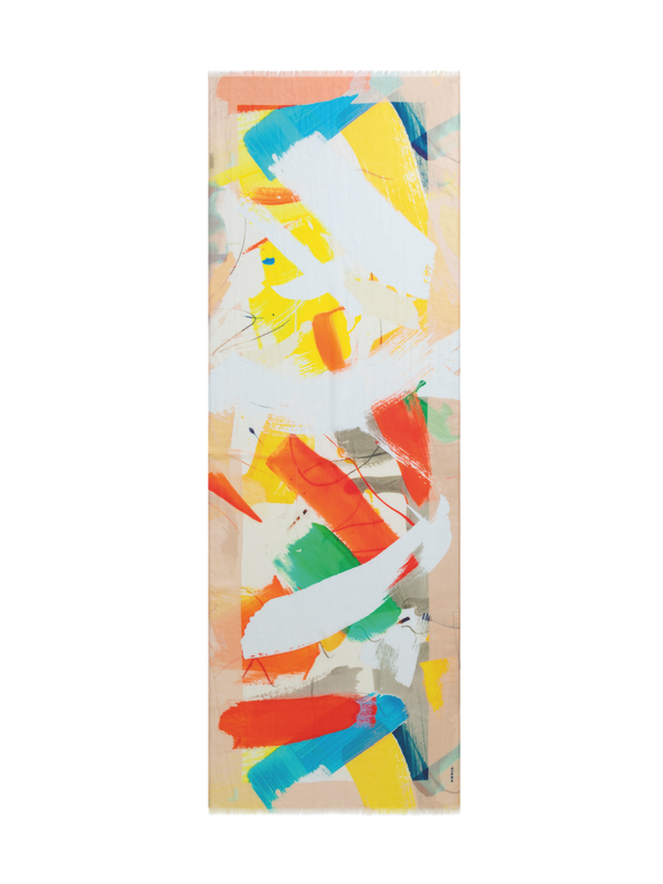 Designer Cashmere Silk Scarf with Stroke on Paper Print - multicolor