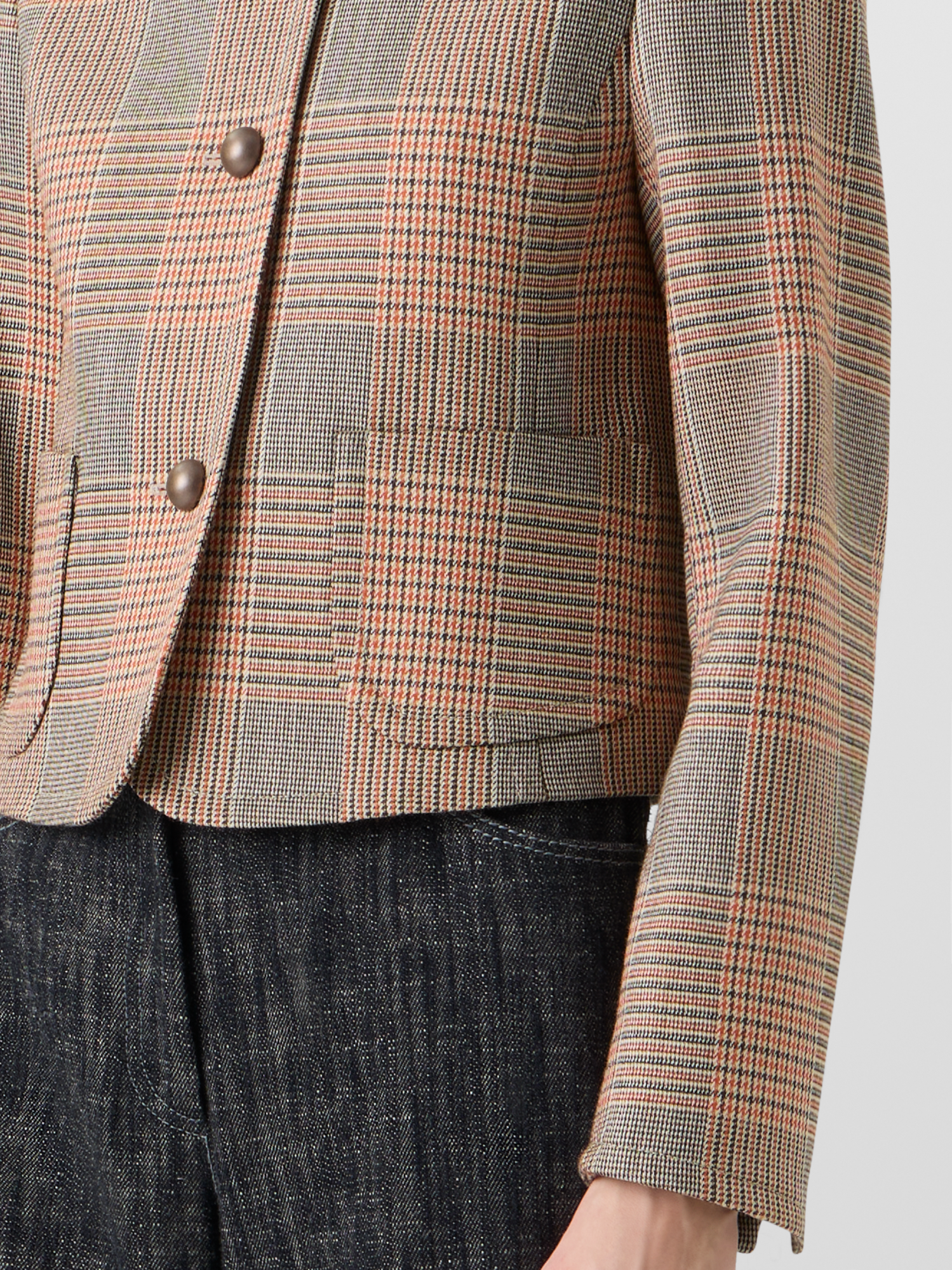 Designer Long-Sleeve Glen-Check Heavy Wool Twill Jacket - multicolor 