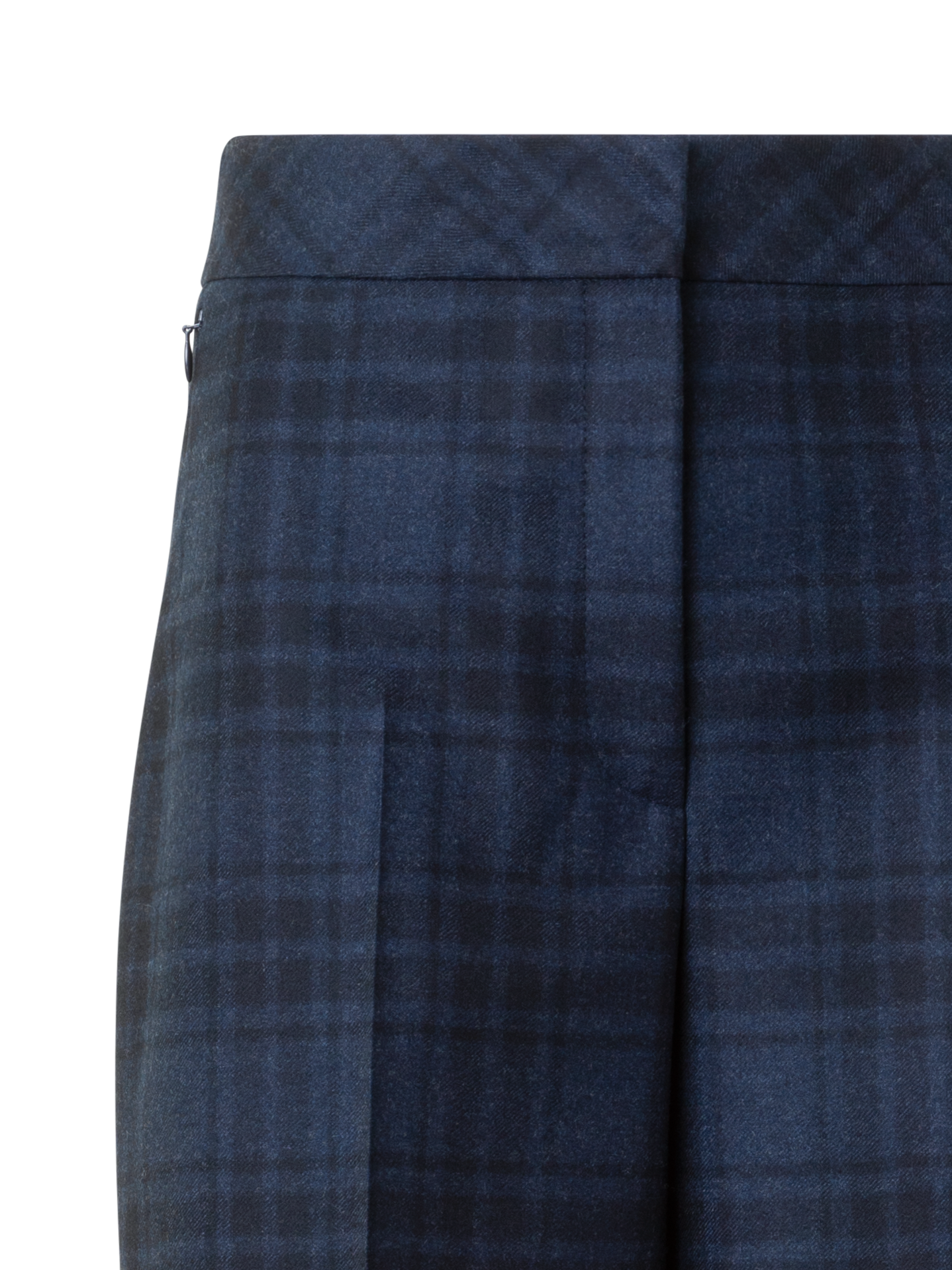 Designer Wide Wool Flannel Plaid Pants - neutral - navy - blue