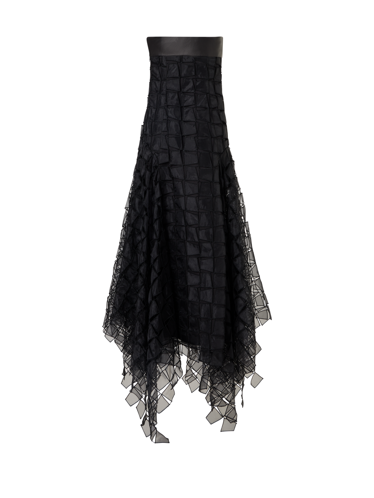 Designer Organza Trapezoid Embroidery Strapless Gown - black