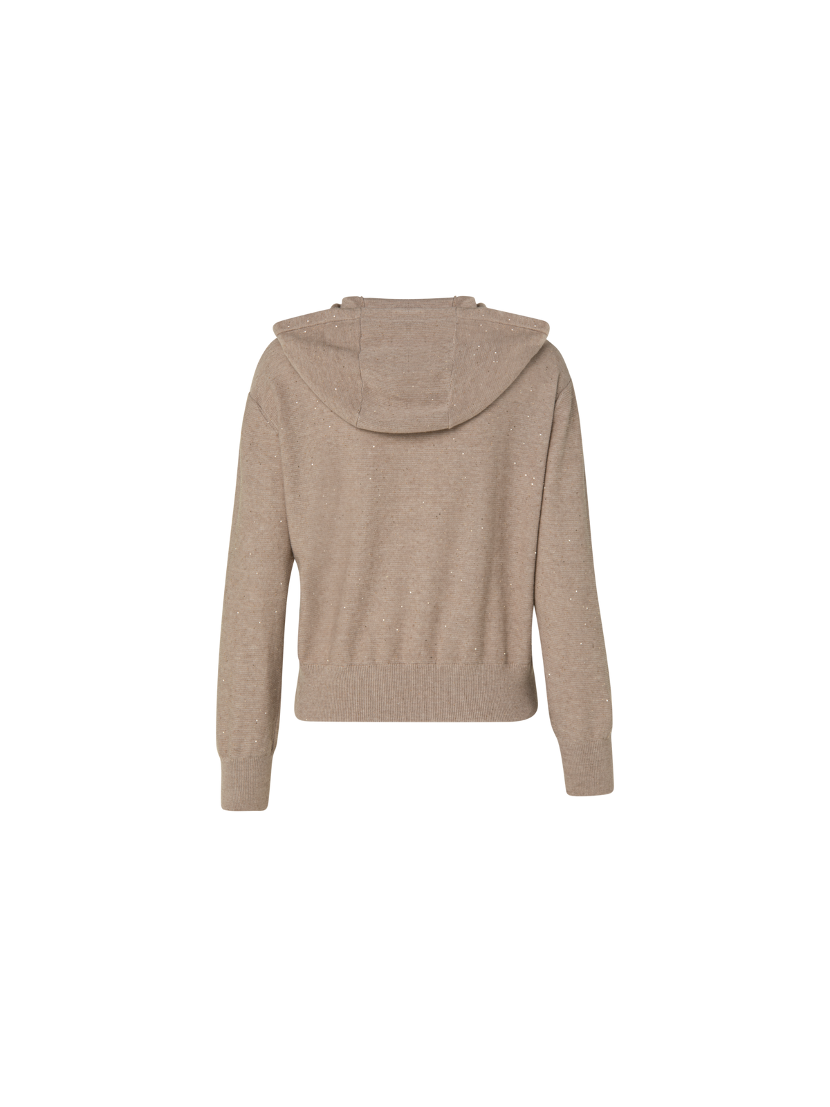 Designer Linen Sequins Short Knit Hoodie - neutral - brown - beige - gold