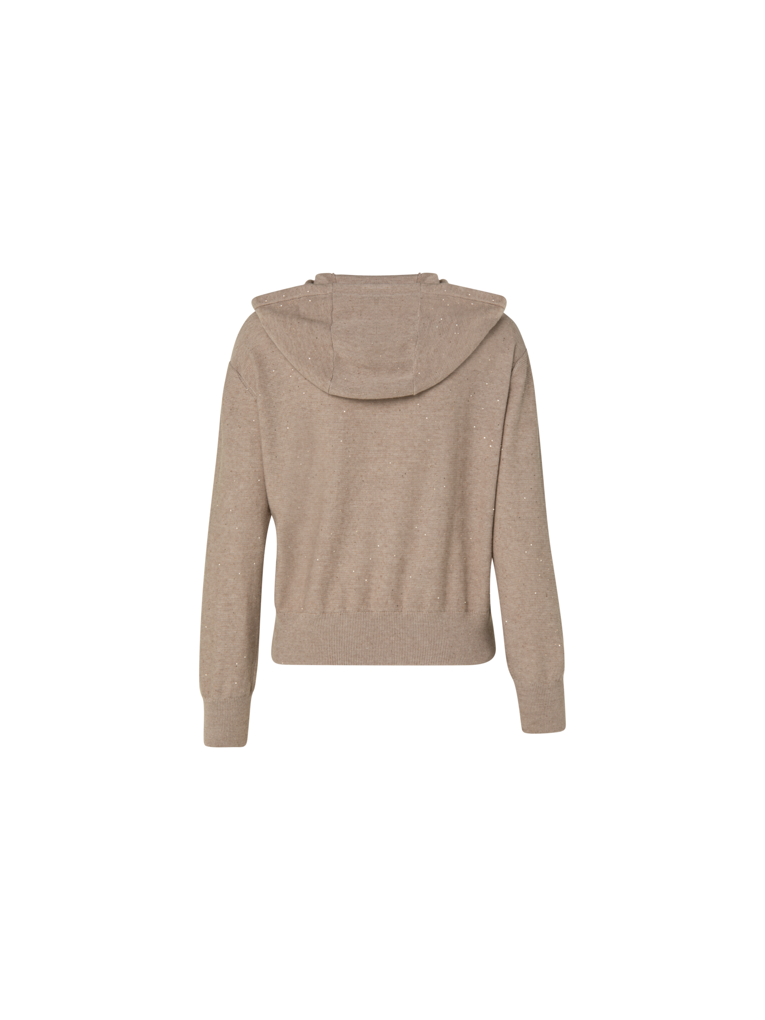 Designer Linen Sequins Short Knit Hoodie - neutral - brown - beige - gold