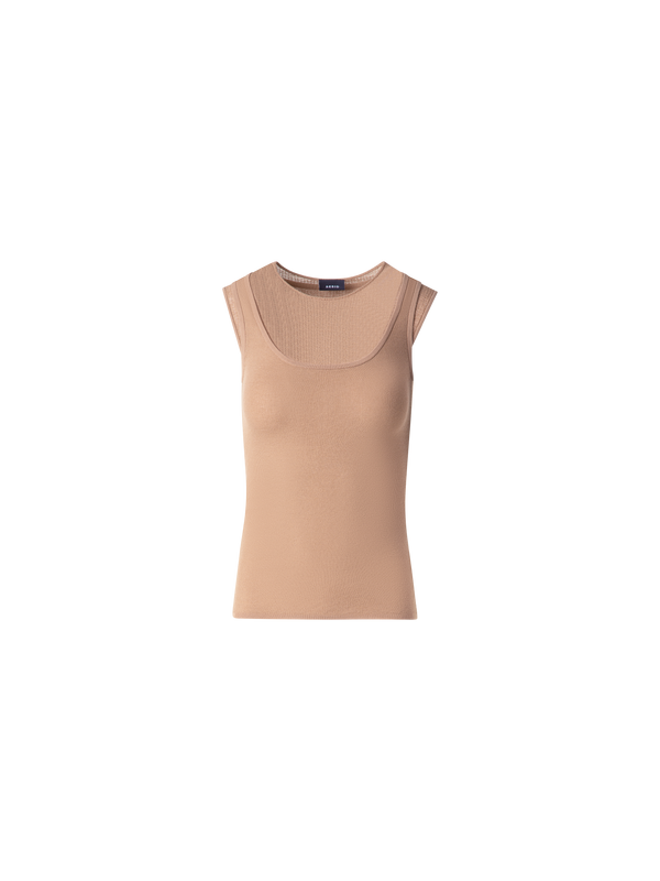 Designer Double Layered Knit Top in Sheer Cotton - neutral - pastel - beige