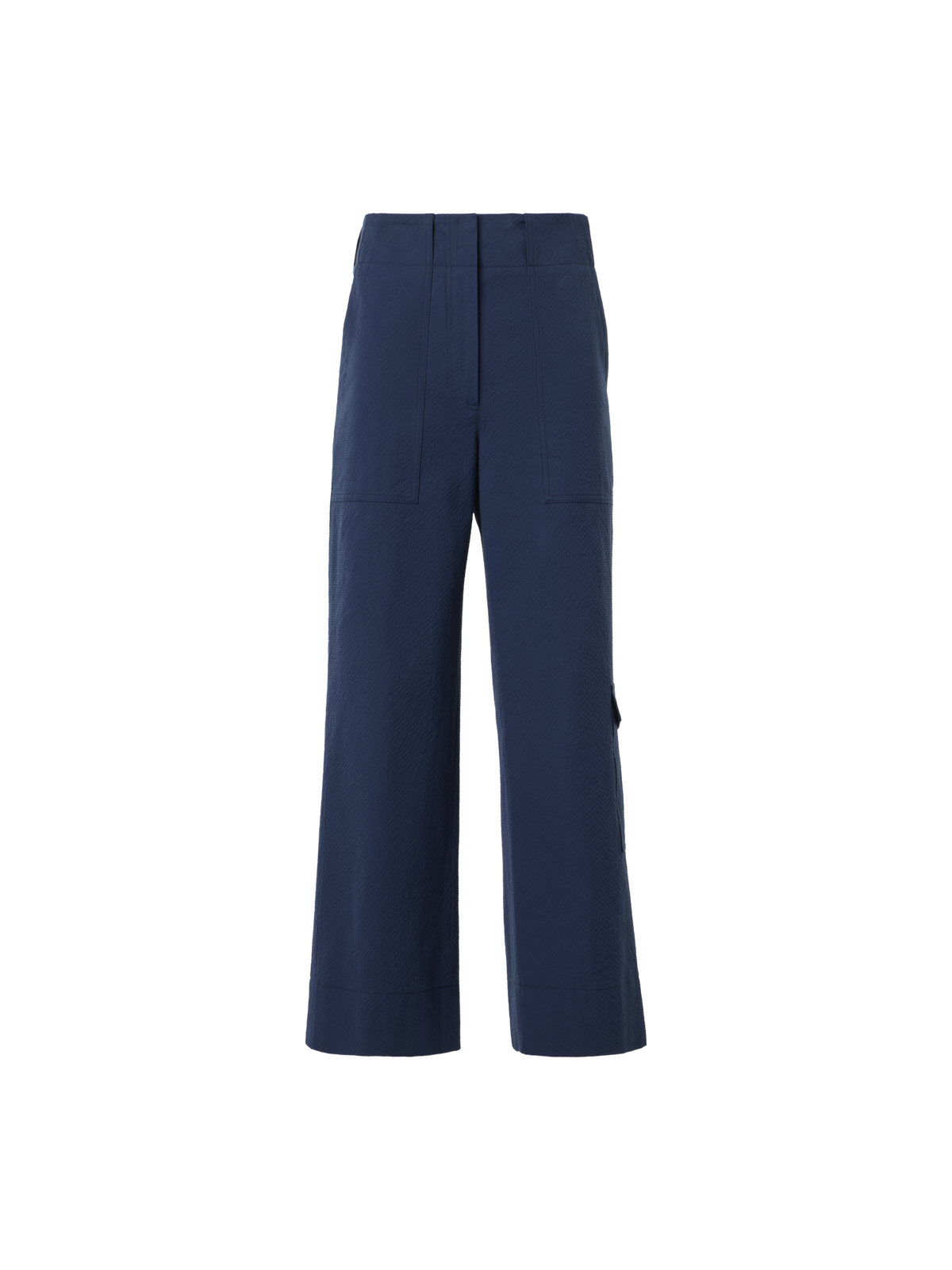 Designer Cliff Straight Cropped Cotton Seersucker Cargo Pants - navy - blue