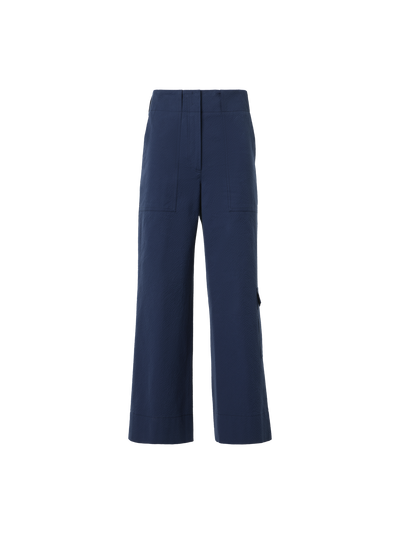 Designer Cliff Straight Cropped Cotton Seersucker Cargo Pants - navy - blue