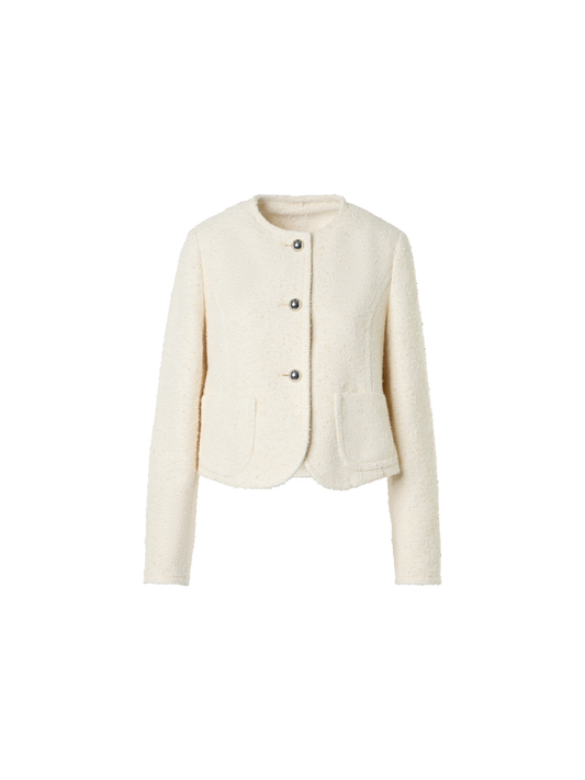 Designer Boxy Bouclé Cotton Summer Jacket - ecru