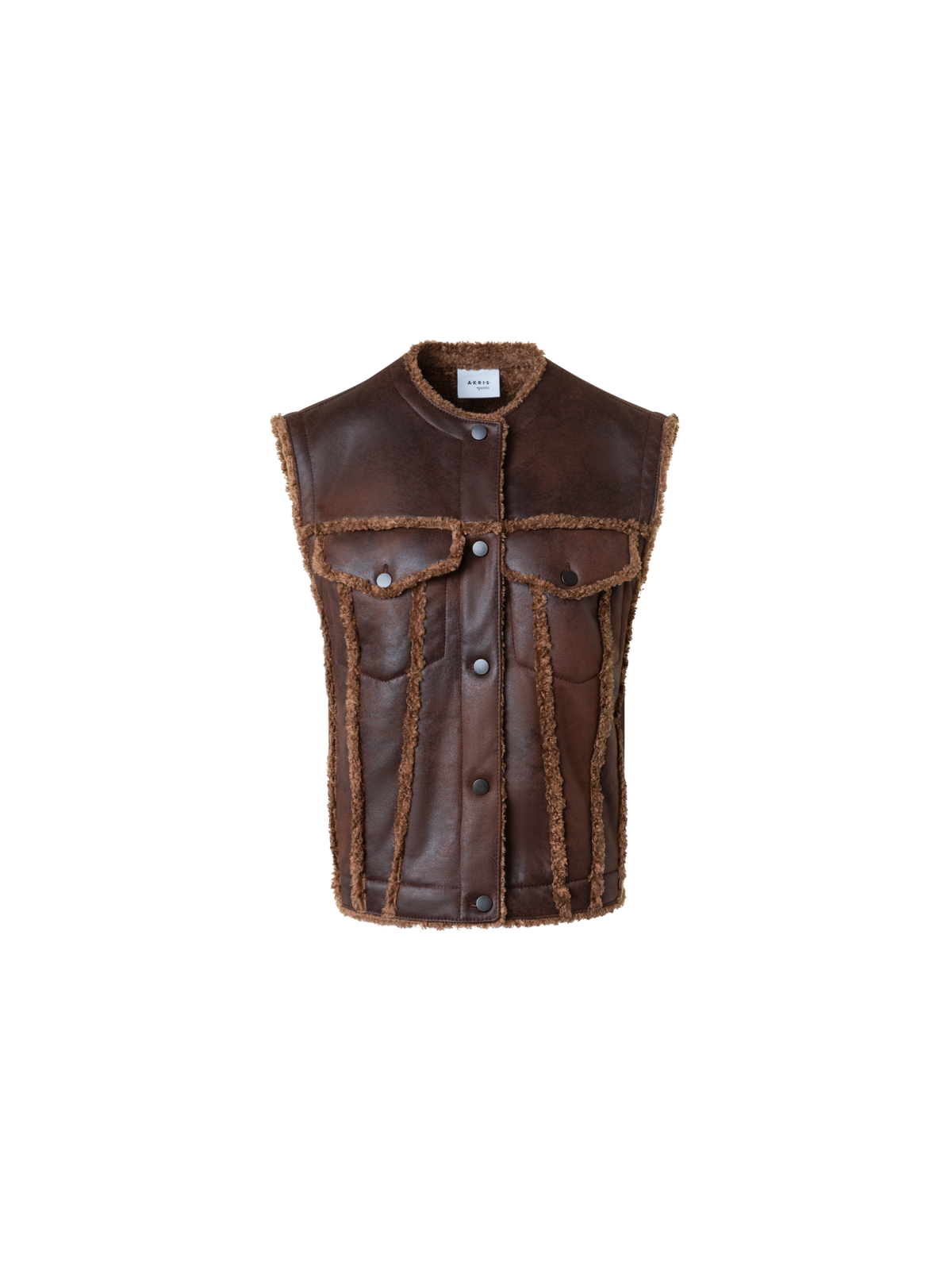 Designer Overized Faux Shearling Biker Gilet - neutral - brown