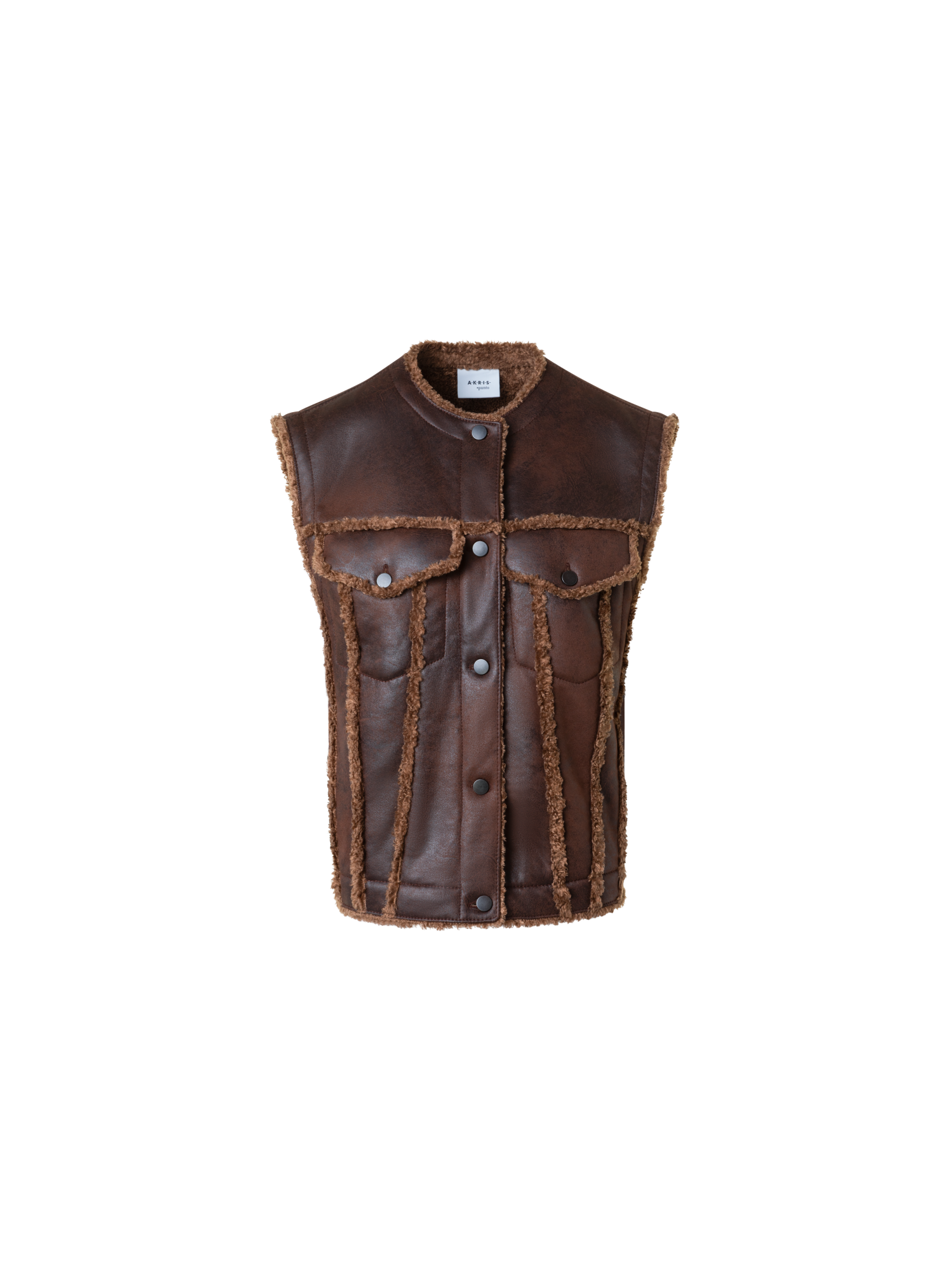 Designer Overized Faux Shearling Biker Gilet - neutral - brown