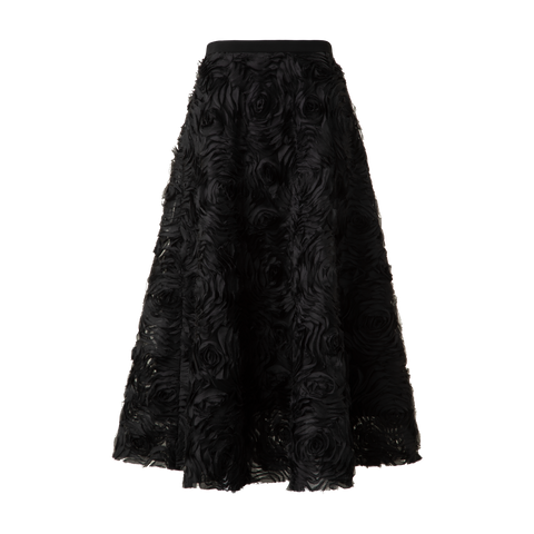 A-Line Midi Skirt with 3D Carnation Embroidery