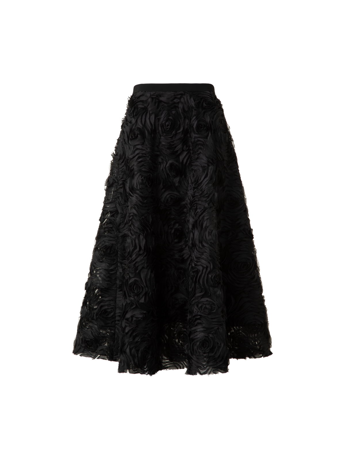 Designer A-Line Midi Skirt with 3D Carnation Embroidery - black