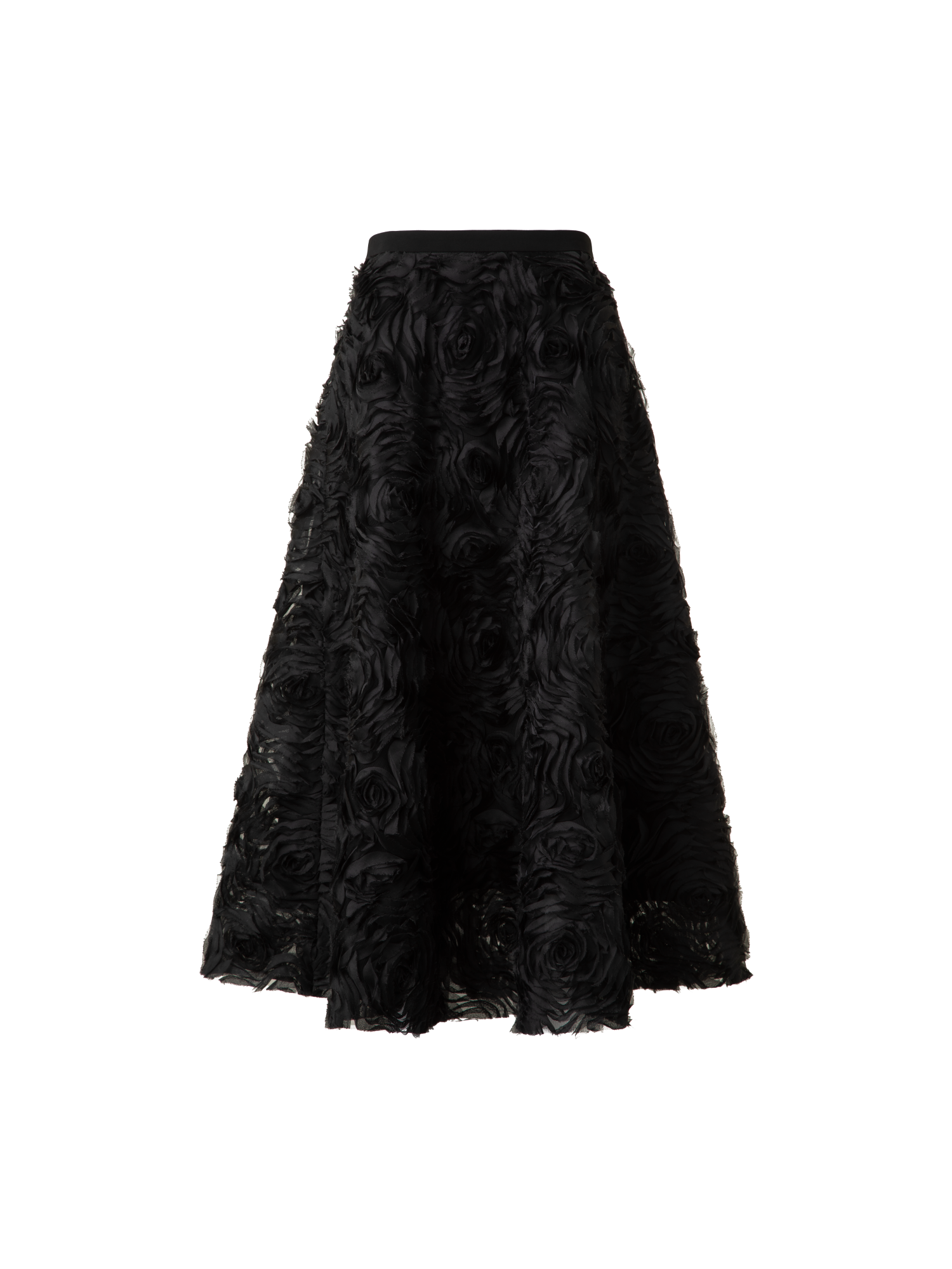 Designer A-Line Midi Skirt with 3D Carnation Embroidery - black