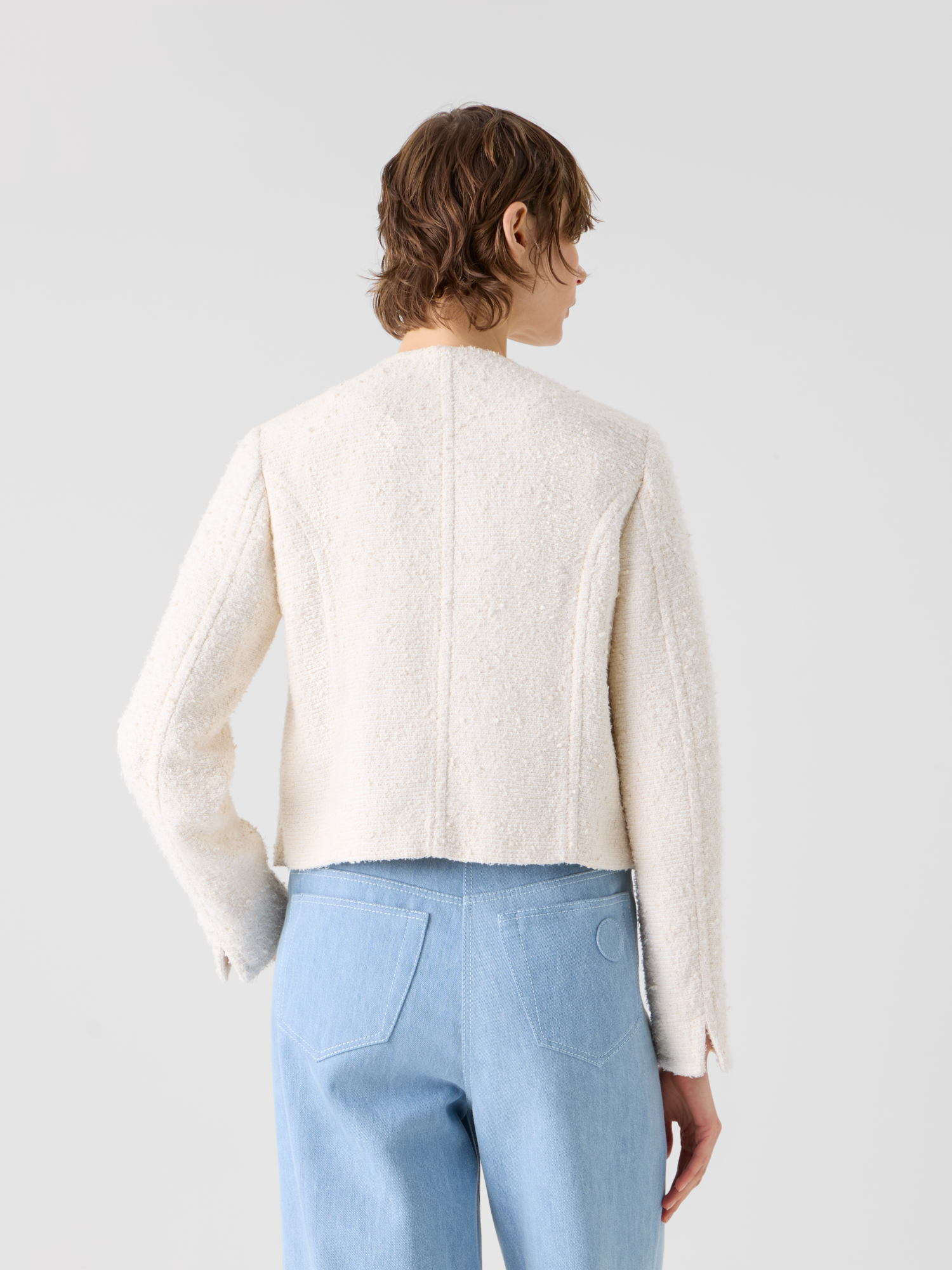 Designer Boxy Bouclé Cotton Summer Jacket - ecru