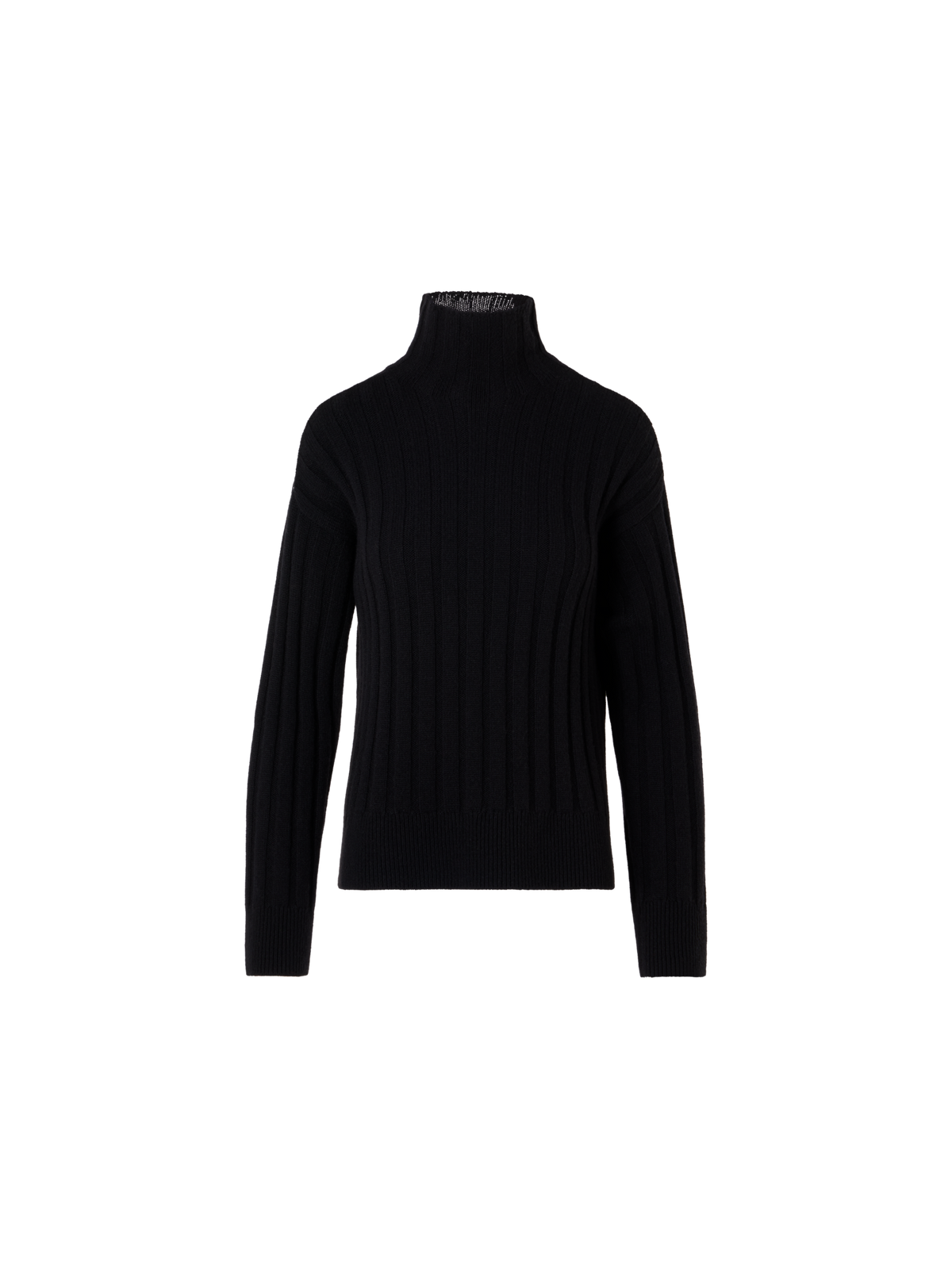 Designer Oversized Chunky Yak Knit Mock Neck Sweater - black