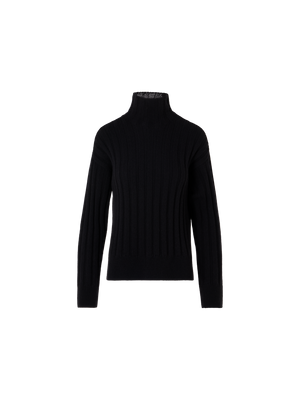 Designer Oversized Chunky Yak Knit Mock Neck Sweater - black
