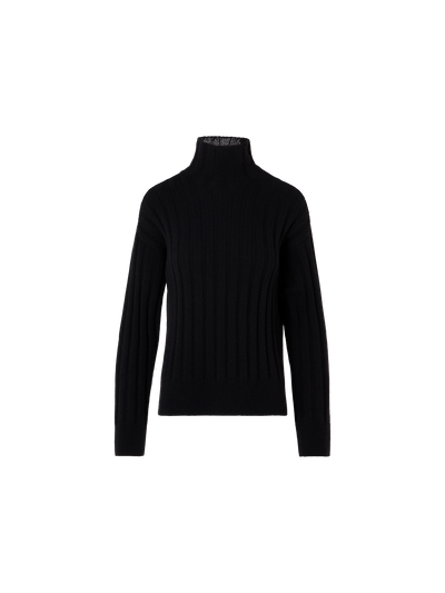Designer Oversized Chunky Yak Knit Mock Neck Sweater - black