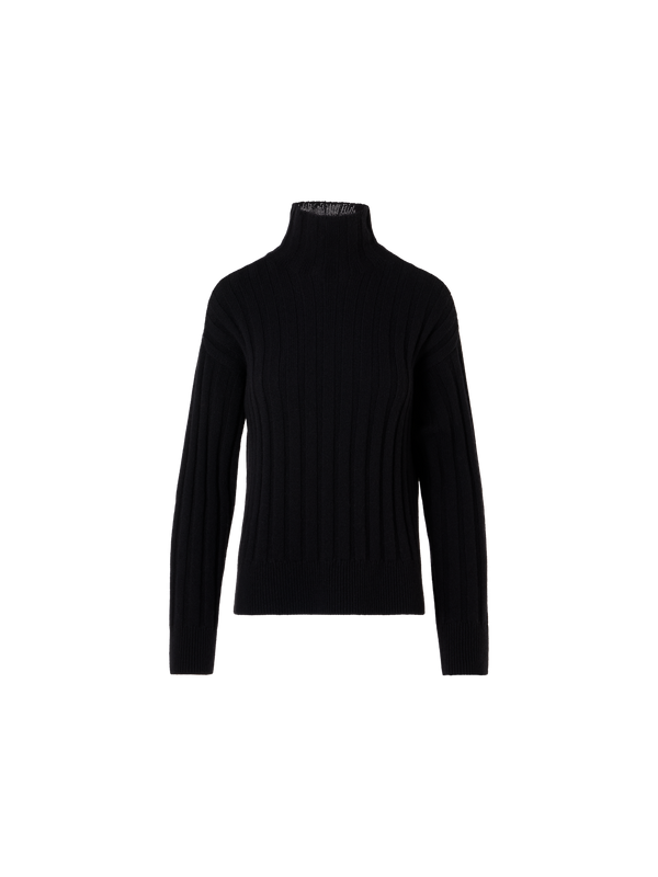 Designer Oversized Chunky Yak Knit Mock Neck Sweater - black