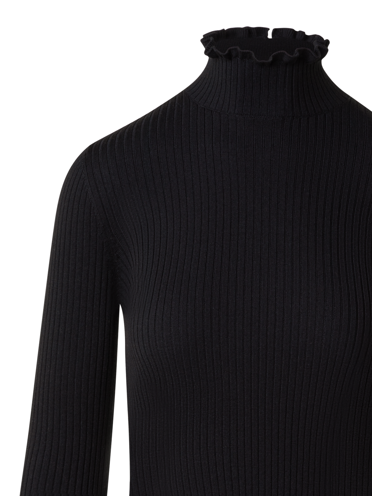 Designer Merino Wool Knit Ruffle Mock Neck Sweater - black - neutral