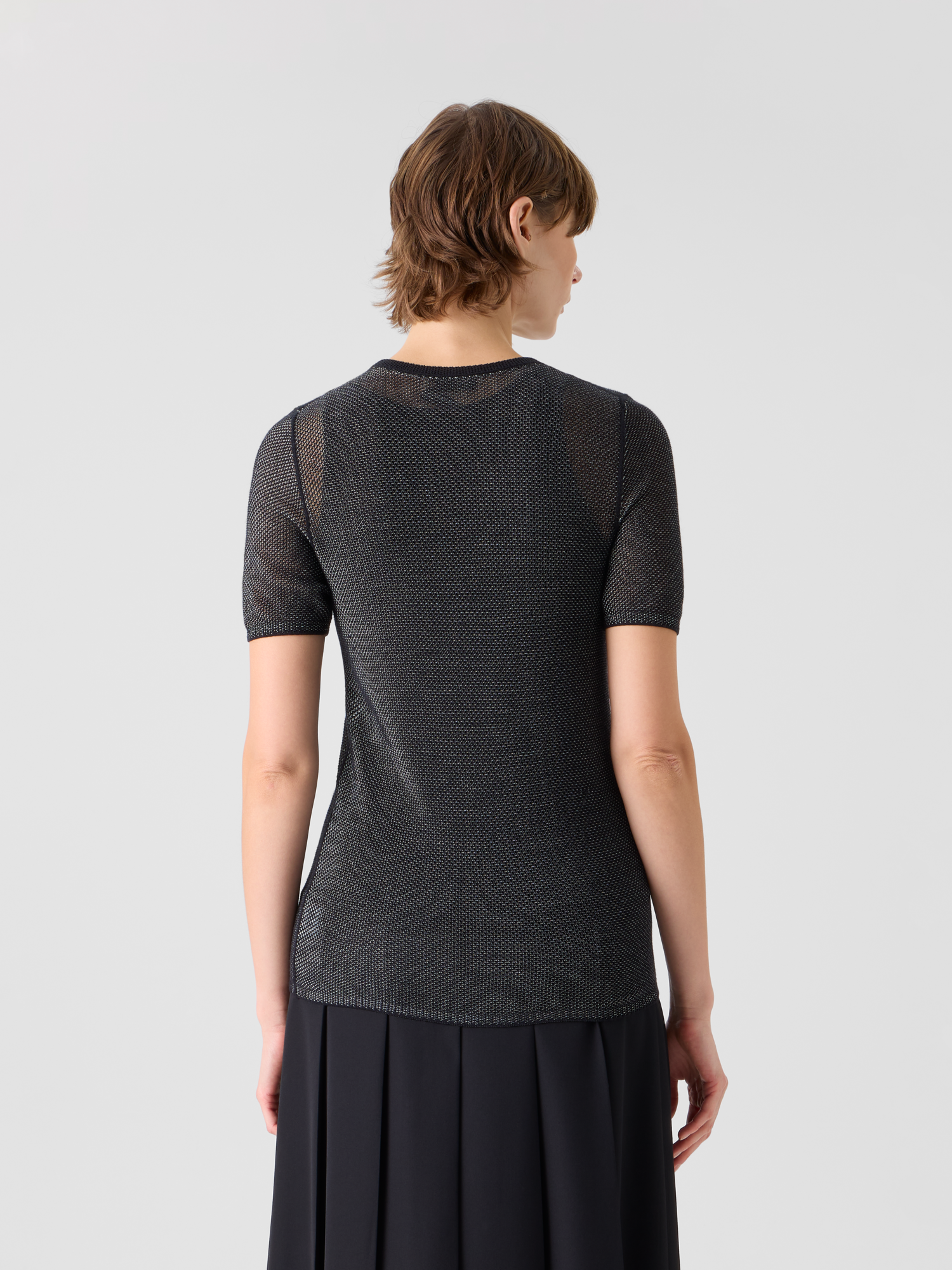 Designer Fitted Two Tone Grid Sweater in Silk - black 