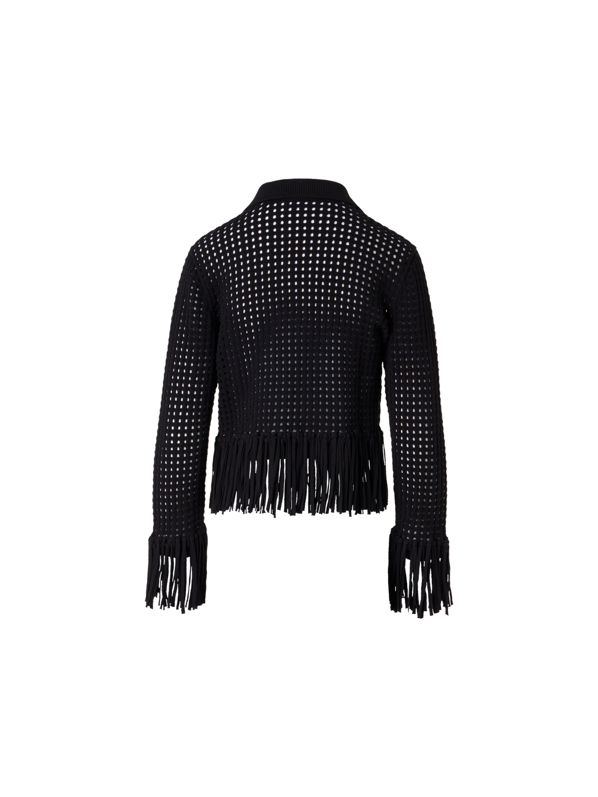 Designer Short Long-Sleeve Chunky Cotton Mesh Knit Cardigan - black