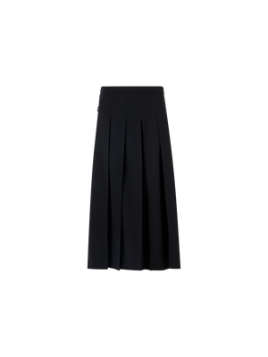 Designer Pleated Midi Skort in Wool Gabardine - black