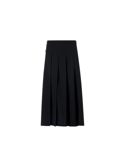 Designer Pleated Midi Skort in Wool Gabardine - black