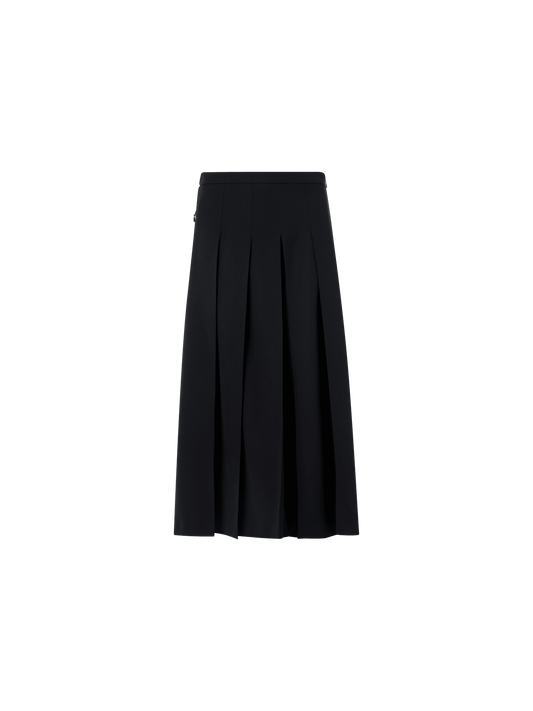 Designer Pleated Midi Skort in Wool Gabardine - black