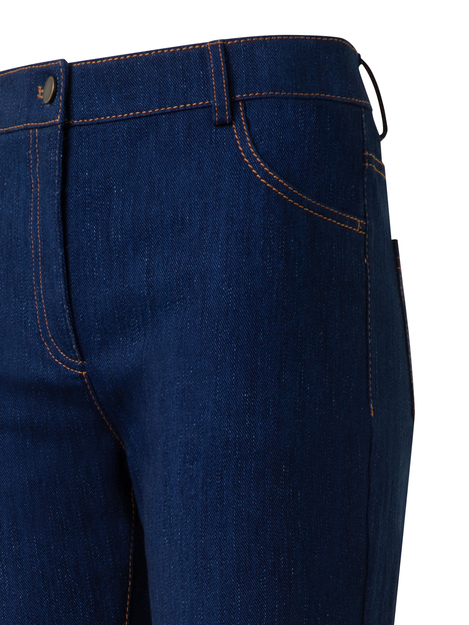 Designer Cropped Straight Cotton Denim Stretch Pants - navy - blue