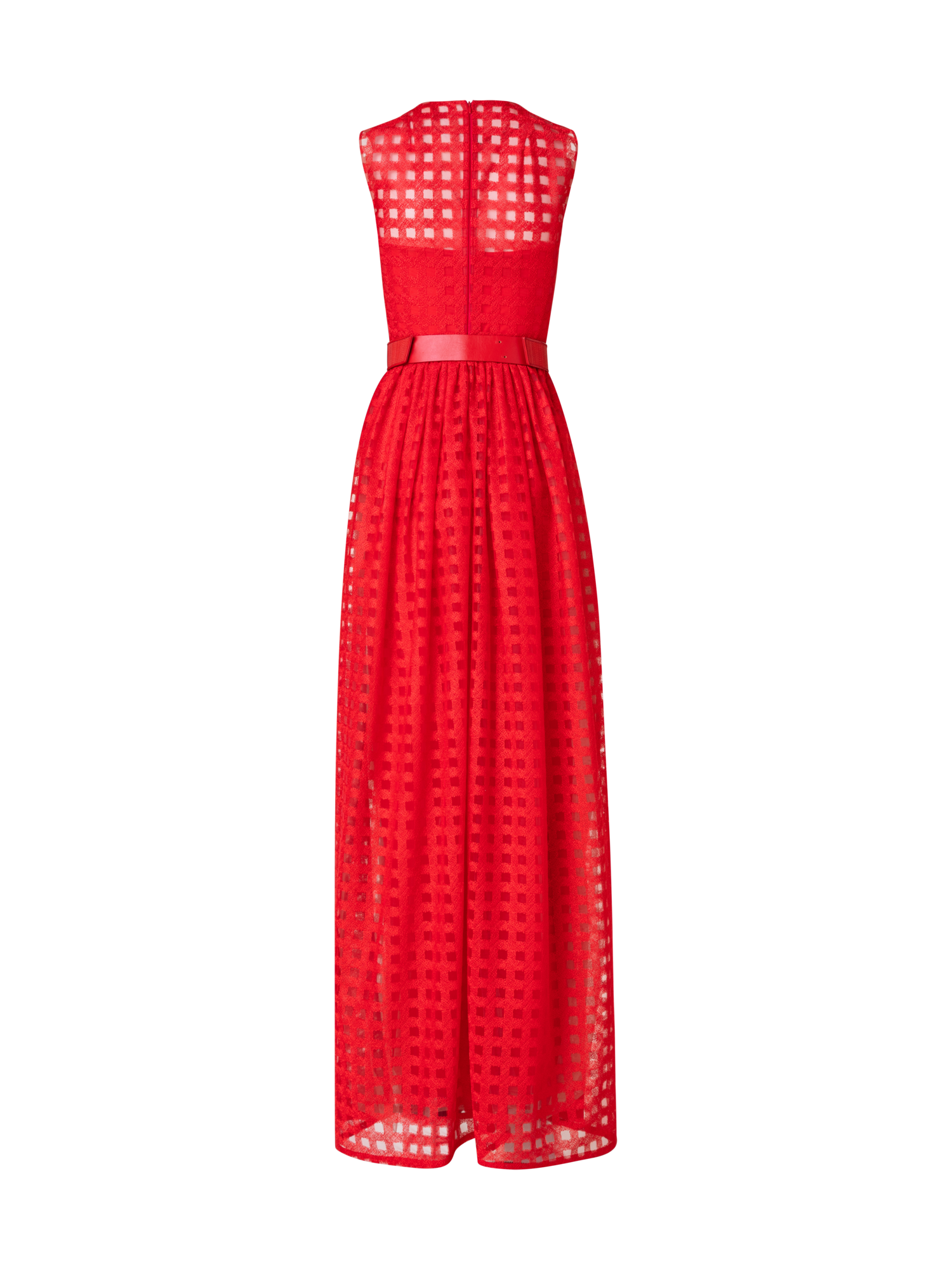 Designer Square Embroidery on Tulle Gown - red