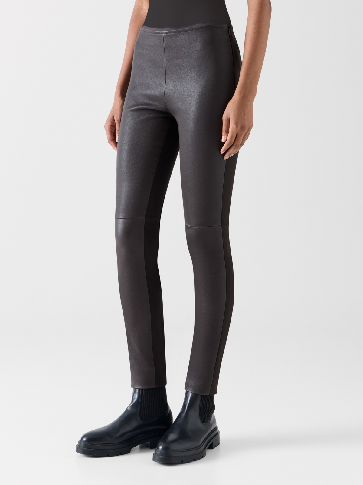 Designer Skinny Pants in Lamb Nappa Leather Front and Jersey Back - brown 
