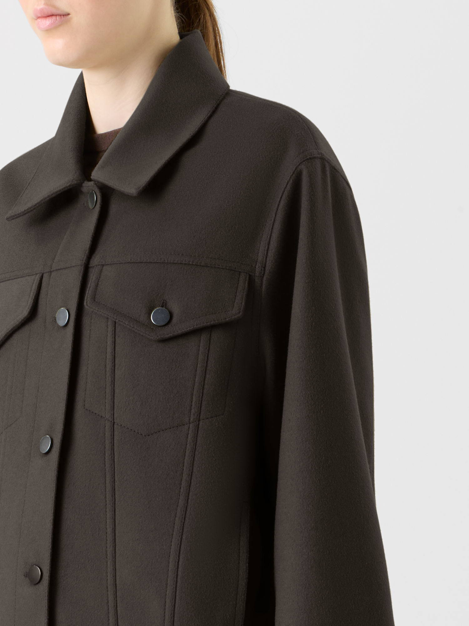 Designer Oversized Wool Flannel Shirt Jacket - neutral - brown 