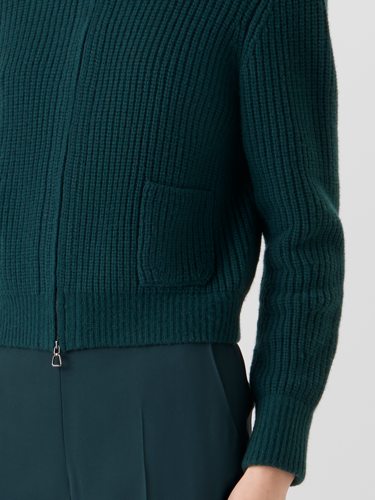 Designer Wool Cashmere Short Cardigan with Bouclé Collar - green 