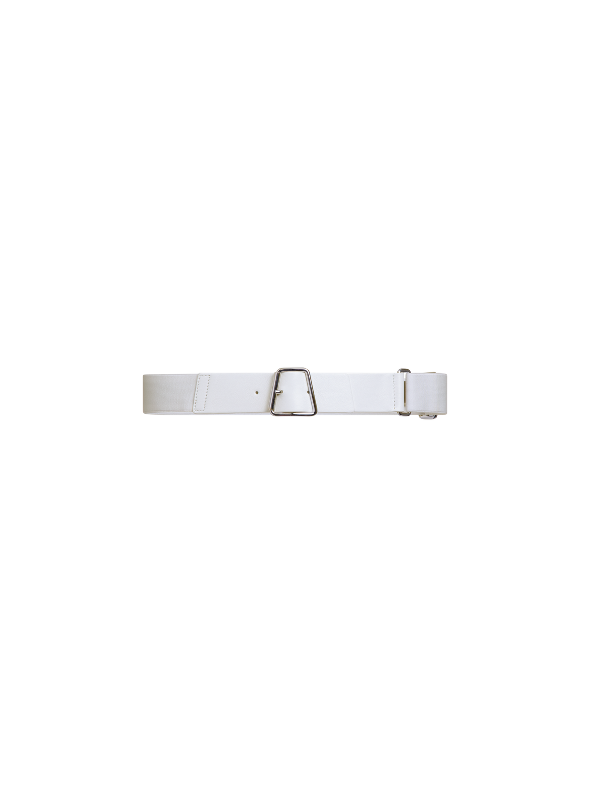 Designer Leather and Elastic Belt with Trapezoid Buckle - white