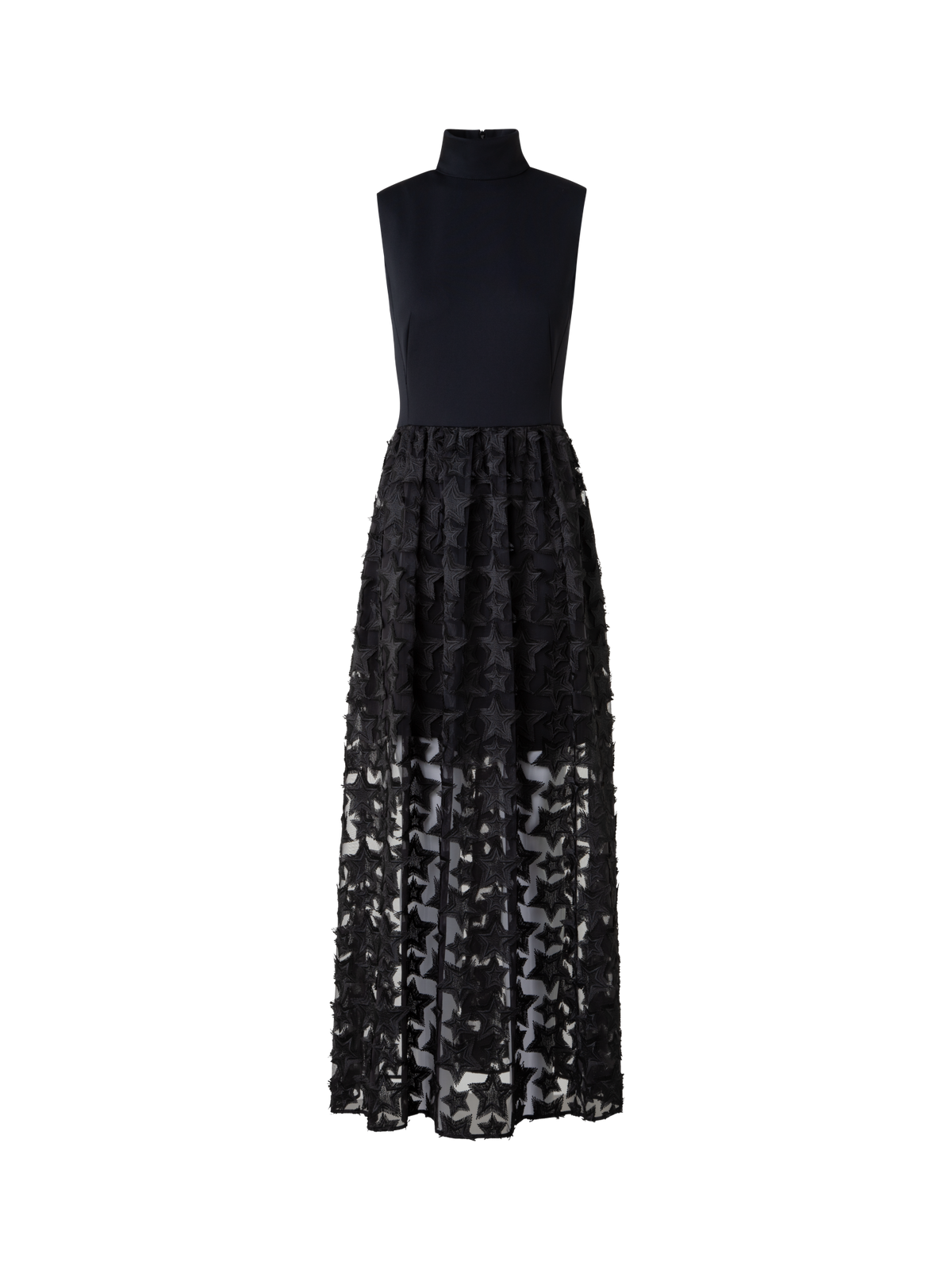 Designer Midi Dress with 3D Star Embroidery - black