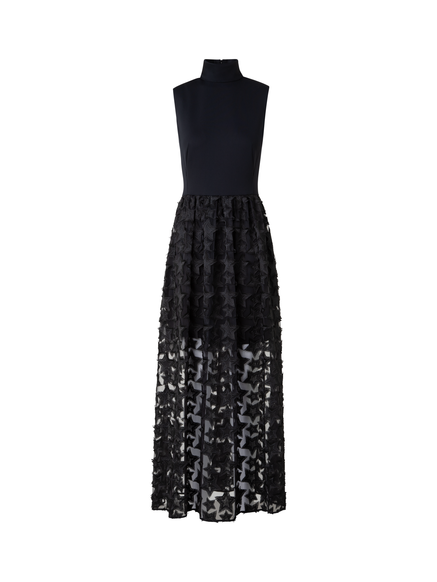 Designer Midi Dress with 3D Star Embroidery - black